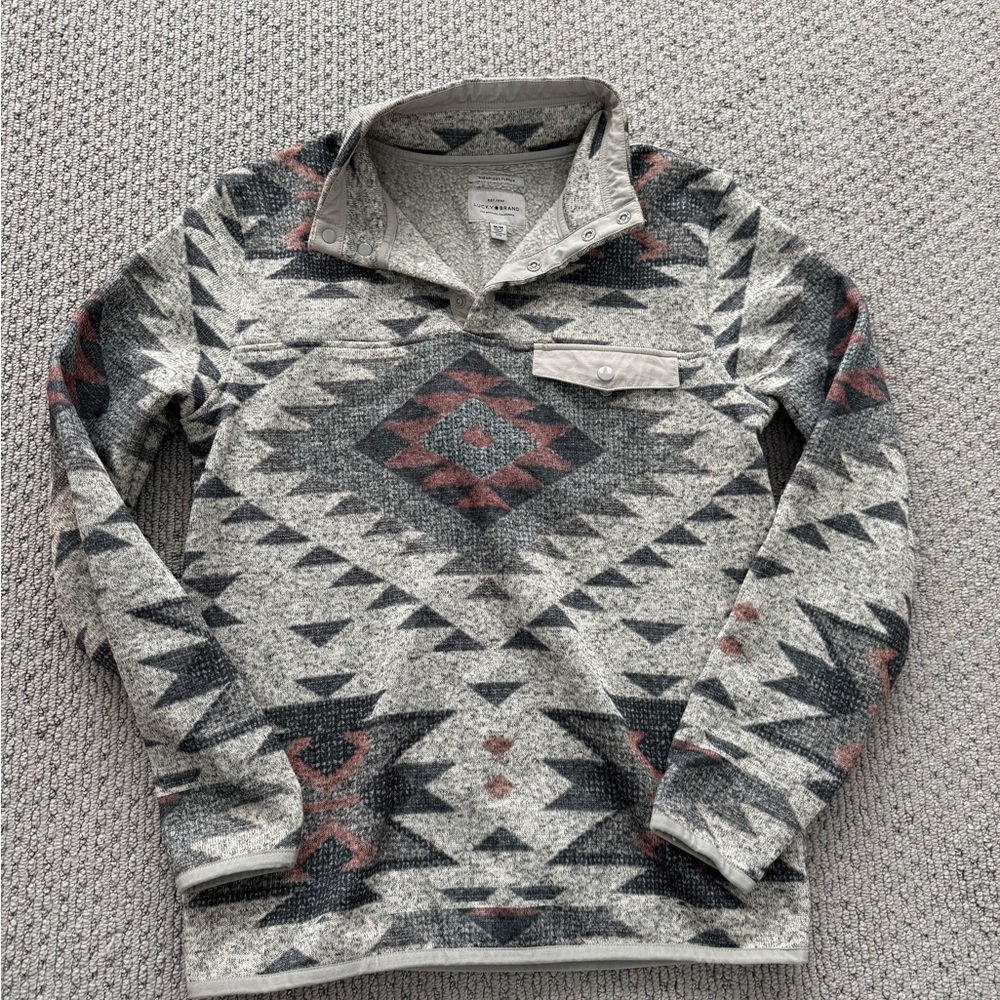 Lucky Brand Crewneck Sweater in Gray and Red